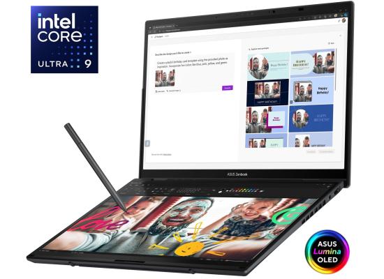 ASUS Zenbook Duo (2024) UX8406 Intel Core Ultra 9 185H 16-Cores w/ Dual 3K OLED 120Hz Touch Screens & BIG Battery - Inkwell Gray