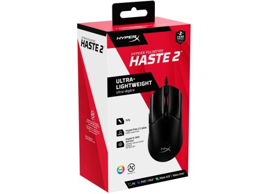 HyperX Pulsefire Haste 2 Wired Ultra Lightweight 53g 8000Hz Polling Rate Precision Sensor Hyperflex 2 Cable Plug and Play – Black