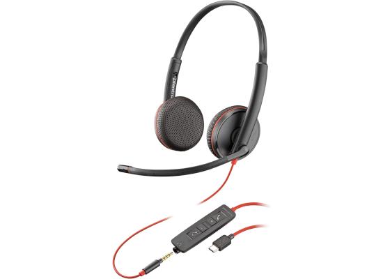 Poly Blackwire C3225 Wired Dual-Ear Boom Mic USB-C Noise-Canceling Mic For PC & Mac & Mobile Works with Teams (Certified)