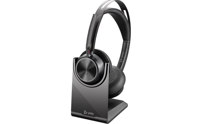 Poly Voyager Focus 2 Microsoft Teams Certified USB C & Bluetooth Active Noise Canceling For PC/Mac/Mobile Headset w/ charging stand & USB-C/A Adapter