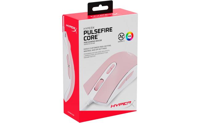 HyperX Pulsefire Core RGB Light Effects & Macro Customization Pixart 3327 Sensor up to 6,200DPI 7 Programmable Buttons Weight 87g - White/Pink HyperX Pulsefire Core RGB Light Effects & Macro Customization Pixart 3327 Sensor up to 6,200DPI 7 Programmable Buttons Weight 87g - White/Pink