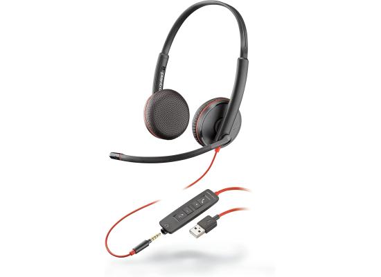 Poly Blackwire C3225 Wired Dual-Ear Boom Mic USB-A & 3.5mm Noise-Canceling Mic For PC & Mac & Mobile Works with Teams (Certified)
