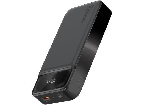 Promate Torq-20 Power Bank Universal 20000mAh Ultra-Slim Portable Charger 20W USB-C Power Delivery Port QC 3.0 18W Port Over-Heating Protection - Black