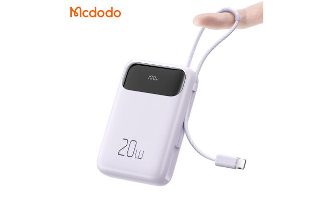 MCDODO MC-324 PD 20W Power Bank with USB C Cable 10000mAh Phone Battery Pack Portable Charger - Purple