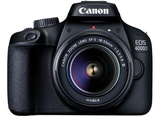 Canon EOS 4000D 18 MP DSLR Camera w/ EF-S 18-55 mm f/3.5-5.6 III Lens 2.7in LCD 230k Dots Wi-Fi SD/SDHC/SDXC Memory Card Slot - Black
