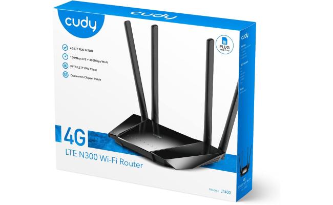 Cudy LT400 4G LTE N300 300 Mbps WiFi Router SIM Card Slot for Any Operator FDD and TDD, DDNS, PPTP/L2TP VPN