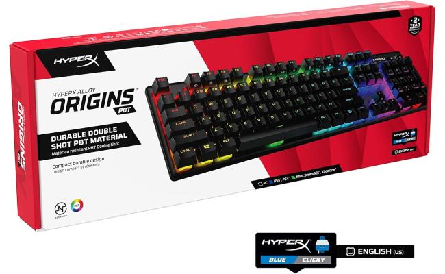 HyperX Alloy Origins Core PBT Mechanical RGB lighting Aluminum Body Onboard Memory Customizable with HyperX NGENUITY Clicky Blue Switch