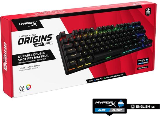 HyperX Alloy Origins Core PBT TKL Mechanical RGB lighting Aluminum Body Onboard Memory Customizable with HyperX NGENUITY Clicky Blue Switch