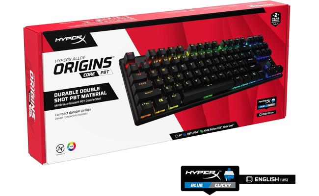 HyperX Alloy Origins Core PBT TKL Mechanical RGB lighting Aluminum Body Onboard Memory Customizable with HyperX NGENUITY Clicky Blue Switch
