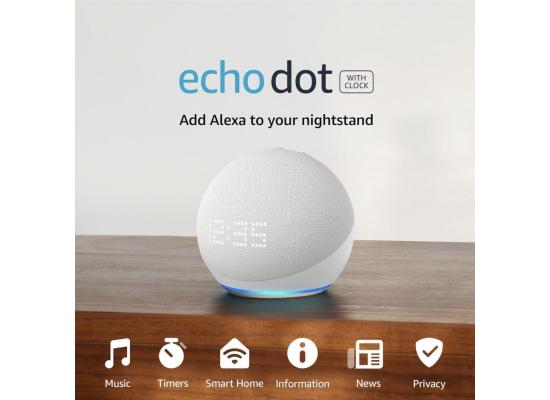 Amazon Echo Dot NEW (5th Gen, 2022 release) With Clock Bigger Vibrant Sound Helpful Routines & Alexa - Glacier White