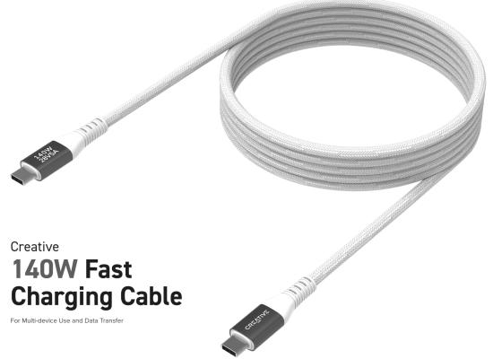 Creative 140W USB-C to USB-C Fast Charging & Data up to 480 Mbit/s 2m Cable Built-in 5A E-Marker Chip For Mobile Tablets Laptops  PS5™ & Nintendo Switch