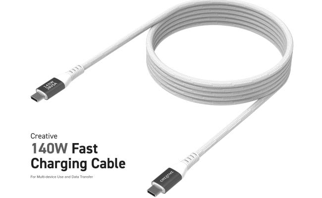 Creative 140W USB-C to USB-C Fast Charging & Data up to 480 Mbit/s 2m Cable Built-in 5A E-Marker Chip For Mobile Tablets Laptops PS5™ & Nintendo Switch Creative 140W USB-C to USB-C Fast Charging & Data up to 480 Mbit/s 2m Cable Built-in 5A E-Marker Chip For Mobile Tablets Laptops PS5™ & Nintendo Switch
