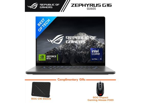 ASUS ROG Zephyrus G16 (2024) GU605MV Intel Core Ultra 9 AI Boost NPU 16-Core w/ Nvidia RTX 4060 8GB & 2.5K OLED 240Hz Display - Eclipse Gray
