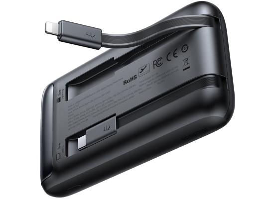 MCDODO MC-0231 Power Bank 10000mAh 33W Super Fast Charging With Build in Type-C & Lightning Cable Smart LCD Digital Display - Black