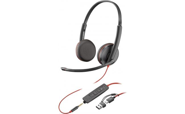 Poly Blackwire 3225 Wired Dual-Ear Boom Mic USB-C+ 3.5mm Plug + USB-C/A Adapter Noise-Canceling Mic For PC & Mac & Mobile Poly Blackwire 3225 Wired Dual-Ear Boom Mic USB-C+ 3.5mm Plug + USB-C/A Adapter Noise-Canceling Mic For PC & Mac & Mobile