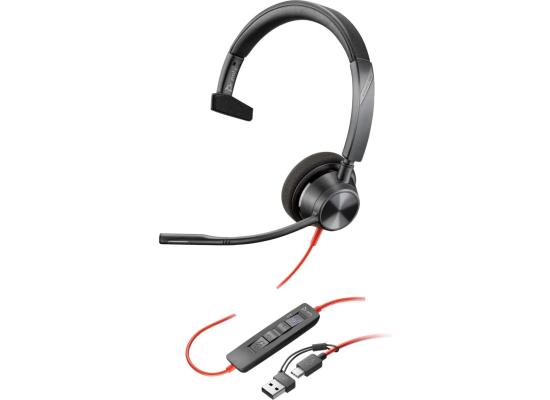 Poly Blackwire 3310 Wired USB Type-A & Wired USB Type-C One-Ear Boom Mic Noise & Echo Reduction For PC & Mac Works with Teams (Certified)