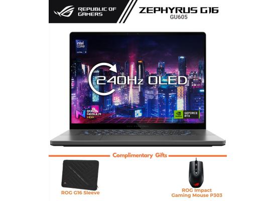 ASUS ROG Zephyrus G16 (2024) GU605MI Intel Core Ultra 9 AI Boost NPU 16-Core w/ Nvidia RTX 4070 8GB & 2.5K OLED 240Hz Display - Gray