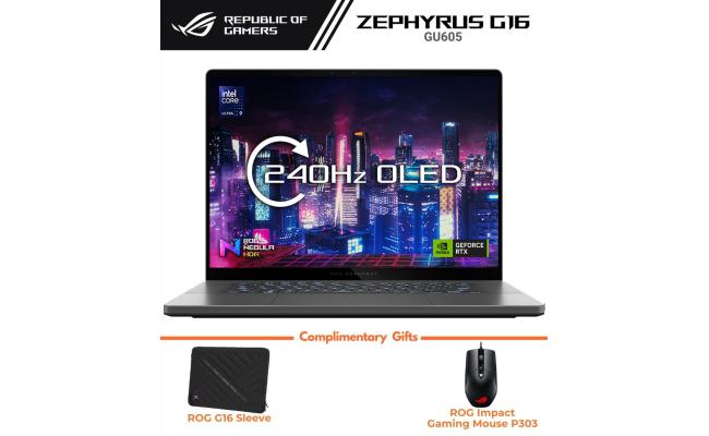 ASUS ROG Zephyrus G16 (2024) GU605MI Intel Core Ultra 9 AI Boost NPU 16-Core w/ Nvidia RTX 4070 8GB & 2.5K OLED 240Hz Display - Gray