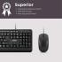 Lenovo 160 Wired Combo Keyboard & Mouse Waterproof Exoskeleton Splash Proof Keys 1600 DPI Full Size Mouse Non-Slip Scroll Wheel - Black