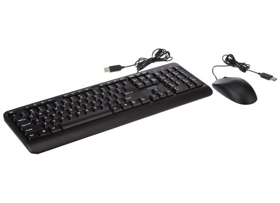 Lenovo 160 Wired Combo Keyboard & Mouse Waterproof Exoskeleton Splash Proof Keys 1600 DPI Full Size Mouse Non-Slip Scroll Wheel - Black