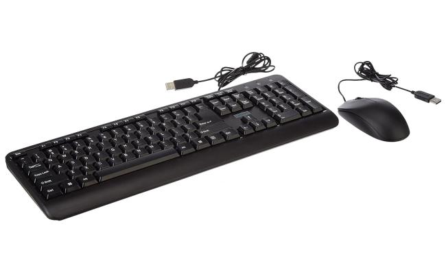 Lenovo 160 Wired Combo Keyboard & Mouse Waterproof Exoskeleton Splash Proof Keys 1600 DPI Full Size Mouse Non-Slip Scroll Wheel - Black