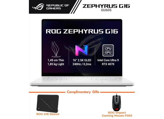 ASUS ROG Zephyrus G16 (2024) GU605MI Intel Core Ultra 9 AI Boost NPU 16-Core w/ Nvidia RTX 4070 8GB & 2.5K OLED 240Hz Display - Platinum White
