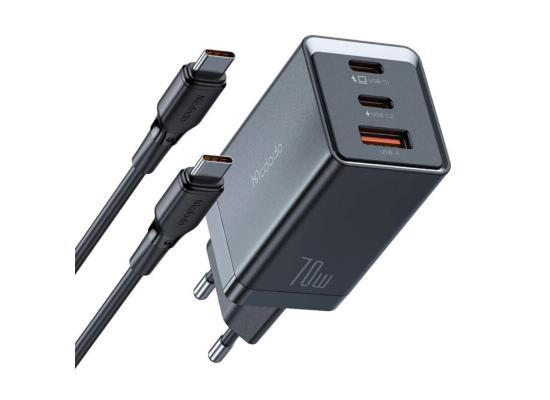 Mcdodo CH-1543 GaN wall charger, 2x USB-C, 1x USB, 67W + USB-C to USB-C cable (black)