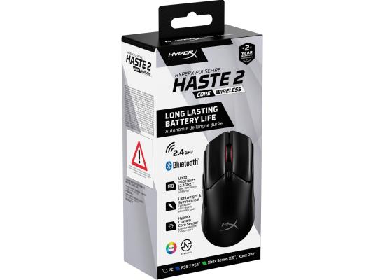 HyperX Pulsefire Haste 2 Core Wireless & Bluetooth Lightweight 59G Long Battery Life Up to 100 hours Long Battery Life Custom Core Sensor - Black