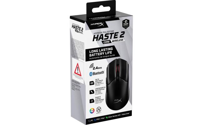 HyperX Pulsefire Haste 2 Core Wireless & Bluetooth Lightweight 59G Long Battery Life Up to 100 hours Long Battery Life Custom Core Sensor - Black HyperX Pulsefire Haste 2 Core Wireless & Bluetooth Lightweight 59G Long Battery Life Up to 100 hours Long Battery Life Custom Core Sensor - Black