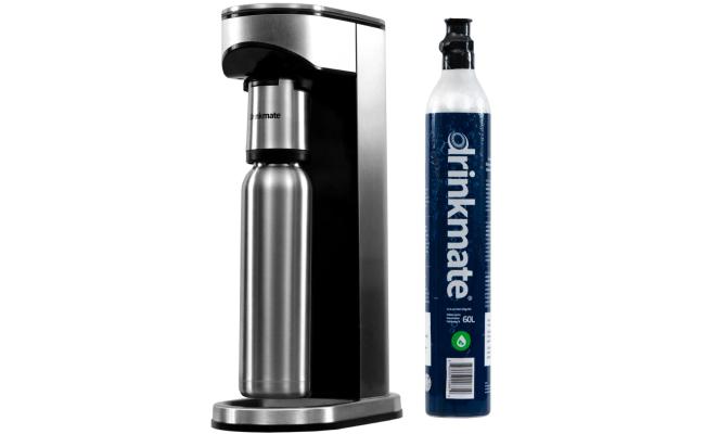 DrinkMate LUX Stainless Steel (Premium Kit) Water & Soda Machine Carbonates Any Drink , Cylinder Included - Silver