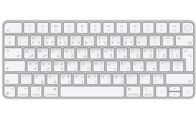 Apple Magic Keyboard with Touch ID for Mac models with Apple silicon Arabic & English Layout Includes Lighting to USB Cable Apple Magic Keyboard with Touch ID for Mac models with Apple silicon Arabic & English Layout Includes Lighting to USB Cable
