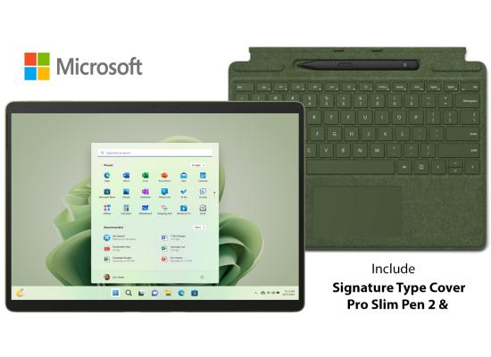 Microsoft Surface Pro 9 BUNDLE 12Gen Intel Core i7 10-Cores 2-in-1 Touch w/ 2.8K 120Hz Display & 256GB Storage w/ Signature Type Cover & Pro Slim Pen 2 - Forest