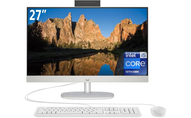 HP All-in-One 27-cr0016ne PC (2023) NEW 13Gen Intel Core i5 10-Cores w/ 27" IPS Full HD 99% sRGB NONE Touch Display (Customized) - White