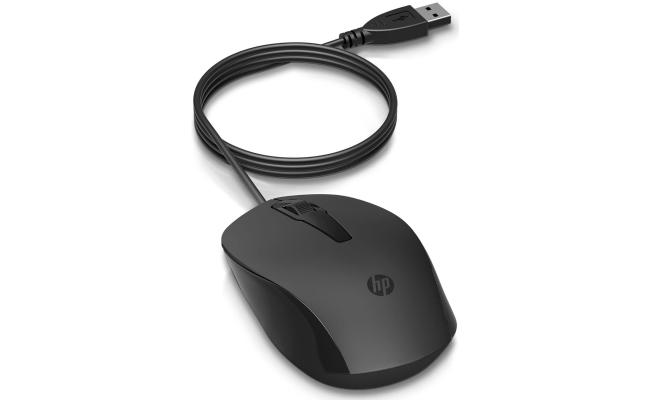 HP 150 Wired Mouse- Elegant Ergonomic Design 1600 DPI Optical Tracking USB Plug & Play - Black