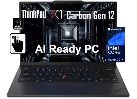 Lenovo ThinkPad X1 Carbon Gen 12 (2024) Intel Core Ultra 7 165U vPro 12-Cores w/ Intel® AI Boost NPU & Carbon Fiber Magnesium Chassis & Touch Screen - Black