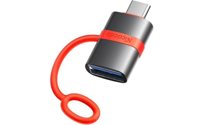 Mcdodo OT-3810 USB to A 3.0 to USB-C Adapter 5Gbps High Speed Data Transfer OTG Compatible Aluminum Alloy Exterior Silicone Band Design