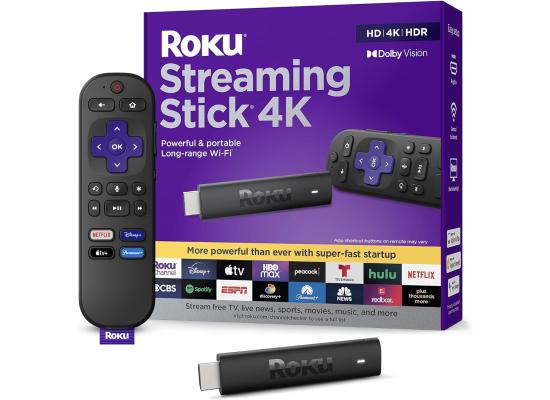 Roku Streaming Stick 4K Portable Roku Streaming Device 4K HDR Dolby Vision w/ Roku Voice Remote Free & Live TV - Black