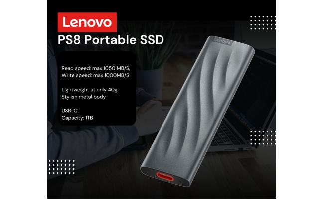 Lenovo PS8 1TB Portable SSD Fast Data up to 1050 MB/S Pocket-Sized External SSD Stylish Metal Body USB 3.2 Gen 2 , Grey Lenovo PS8 1TB Portable SSD Fast Data up to 1050 MB/S Pocket-Sized External SSD Stylish Metal Body USB 3.2 Gen 2 , Grey