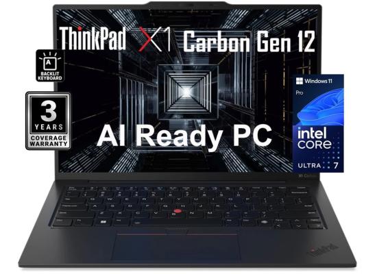 Lenovo NEW ThinkPad X1 Carbon Gen 12 (2024) Intel Core Ultra 7 12-Cores w/ Intel® AI Boost NPU & Carbon Fiber Magnesium Chassis - Black