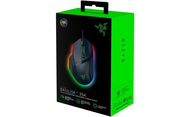 Razer Basilisk V3 35K Wired Gaming Mouse, Right-Handed, Focus Pro 35K Optical Sensor Gen-2, 35000 Max DPI, Optical Mouse Switches Gen-3, 4-Way Razer HyperScroll Tilt Wheel, Black