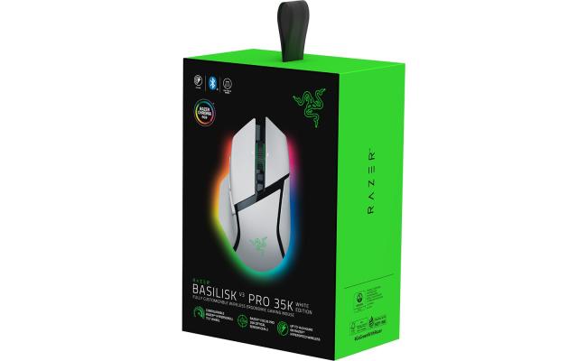 Razer Basilisk V3 Pro 35K Wireless Gaming Mouse, Right-Handed, Focus Pro 35K Optical Sensor Gen-2, 35000 Max DPI, Optical Mouse Switches Gen-3, 4-Way HyperScroll Tilt Wheel, White