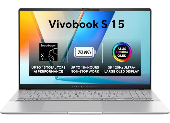ASUS Vivobook S 15 (2024) K5507QA Copilot+ PC NEW Snapdragon X Plus 8-Cores AI-Powered w/ BIG Battery & 3K OLED 120Hz Display - Cooler Silver