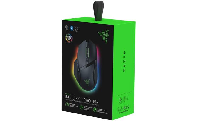 Razer Basilisk V3 Pro 35K Wireless Gaming Mouse, Right-Handed, Focus Pro 35K Optical Sensor Gen-2, 35000 Max DPI, Optical Mouse Switches Gen-3, 4-Way HyperScroll Tilt Wheel, Black