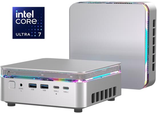 ACEMAGIC F3M (2025) Mini AI PC Barebone Intel Core Ultra 7 155H 16-Cores High-Performance Processor w/ Supporting up to 3 Displays & 2 Lan , Silver