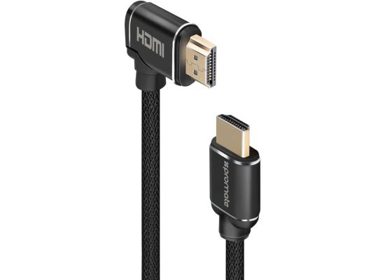 Promate PROLINK4K1-150 4K HDMI Audio Video Cable, High Definition Right Angle, 24K Gold Plated Connector, 1.5 Meter Length, Black