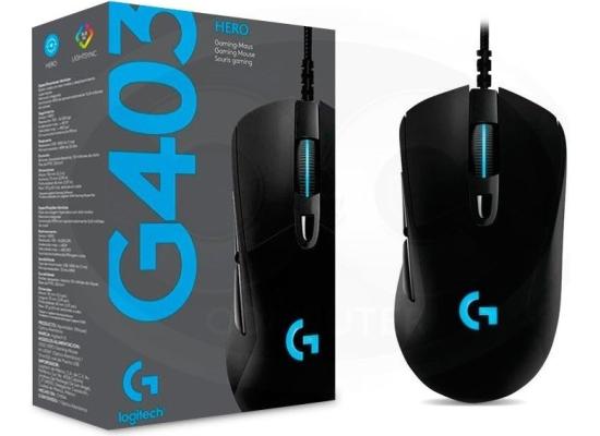 Logitech G403 Hero 25K Gaming Mouse, Lightsync RGB, Lightweight 87G+10G optional, Braided Cable, 25, 600 DPI, Rubber Side Grips, Black