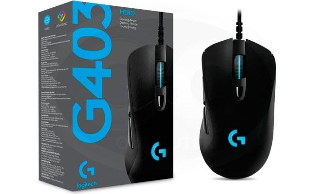 Logitech G403 Hero 25K Gaming Mouse, Lightsync RGB, Lightweight 87G+10G optional, Braided Cable, 25, 600 DPI, Rubber Side Grips, Black