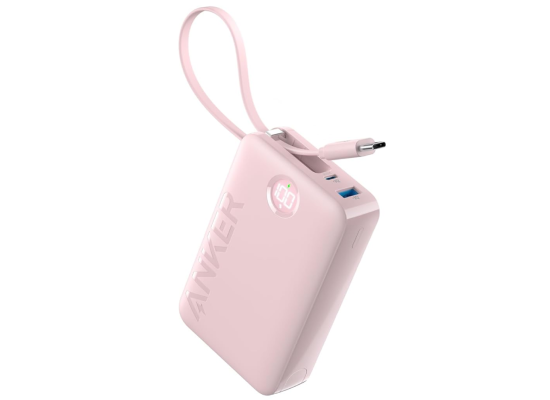 Anker Power Bank Battery Pack, 20,000mAh 22.5W High Speed Charging Portable Charger with Built-in USB C Cable, 1 USB-C, 1 USB-A, for iPhone 15/15 Plus/15 Pro/15 Pro Max, MacBook, Galaxy - Pink