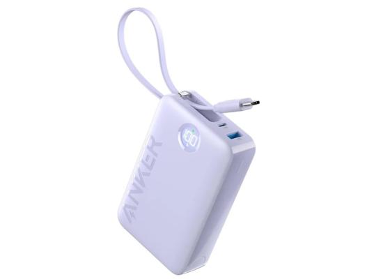 Anker Power Bank Battery Pack, 20,000mAh 22.5W High Speed Charging Portable Charger with Built-in USB C Cable, 1 USB-C, 1 USB-A, for iPhone 15/15 Plus/15 Pro/15 Pro Max, MacBook, Galaxy - Purple
