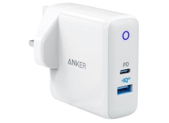 Anker PowerPort PD+ 18W Type-C + 15W USB-A with LED Indicator, UK Plug Wall Charger - White